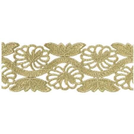 654716-100 PUNTILLA GUIPUR FANTASIA ISIS 60 MM. POLIESTER 100% DORADO Venta en piezas de 9.10 M