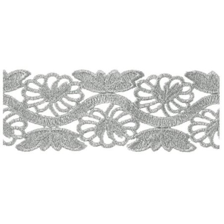 654716-101 PUNTILLA GUIPUR FANTASIA ISIS 60 MM. POLIESTER 100% PLATA Venta en piezas de 9.10 M