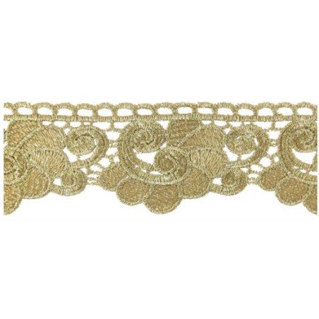 654718-100 PUNTILLA GUIPUR FANTASIA ISIS 56 MM. POLIESTER 100% DORADO Venta en piezas de 9.10 M