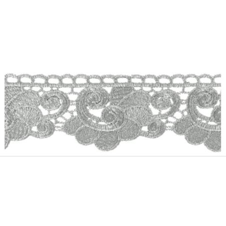 654718-101 PUNTILLA GUIPUR FANTASIA ISIS 56 MM. POLIESTER 100% PLATA Venta en piezas de 9.10 M