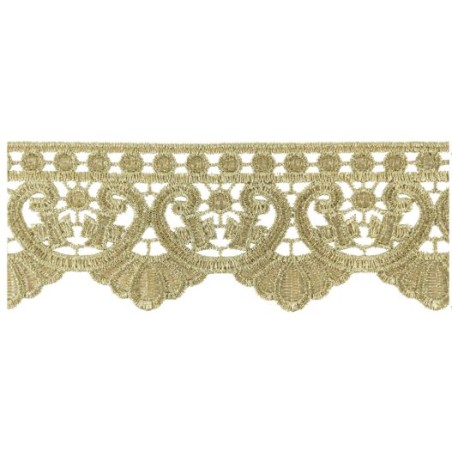 654719-100 PUNTILLA GUIPUR FANTASIA MAXWELL 60 MM. POLIESTER 100% DORADO Venta en piezas de 9.10 M