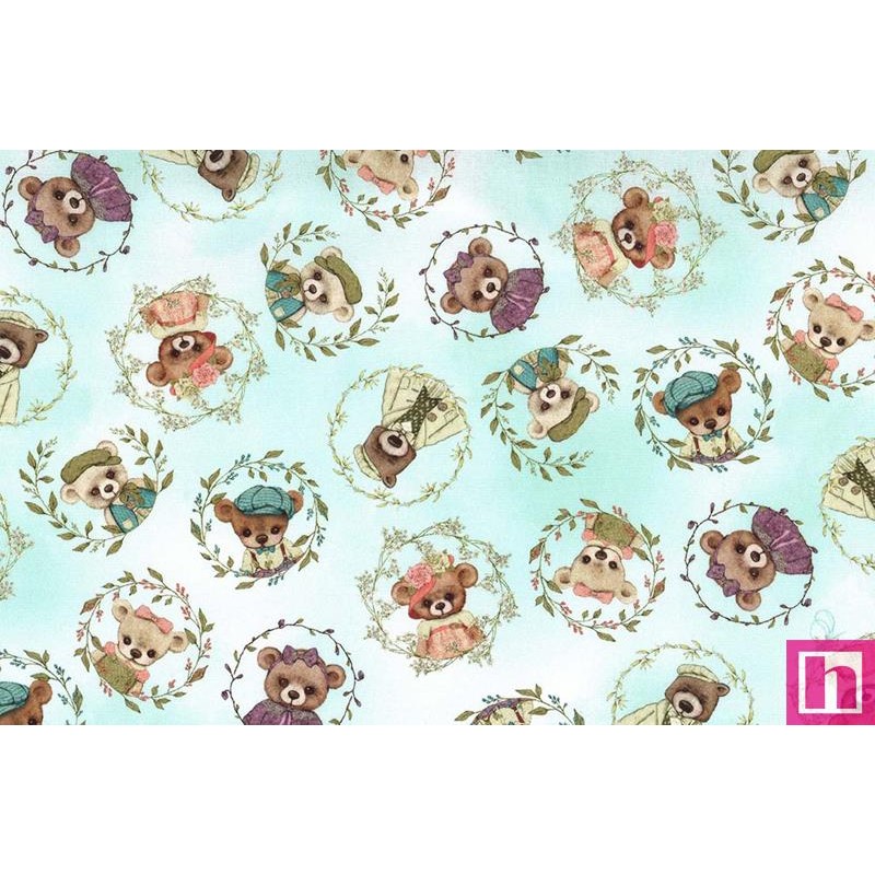 66967 PATCH. AMERICANO BEAR FAMILY PORTRAITS (09) 110 CM. ALGODON 100% MENTA Venta en piezas de 7.00 M