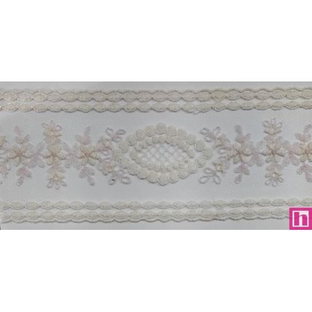 67179 ENTREDOS TUL BORDADO BEATRIZ 60 MM. POLIESTER 100% MARFIL/ROSA Venta en piezas de 13.00 M