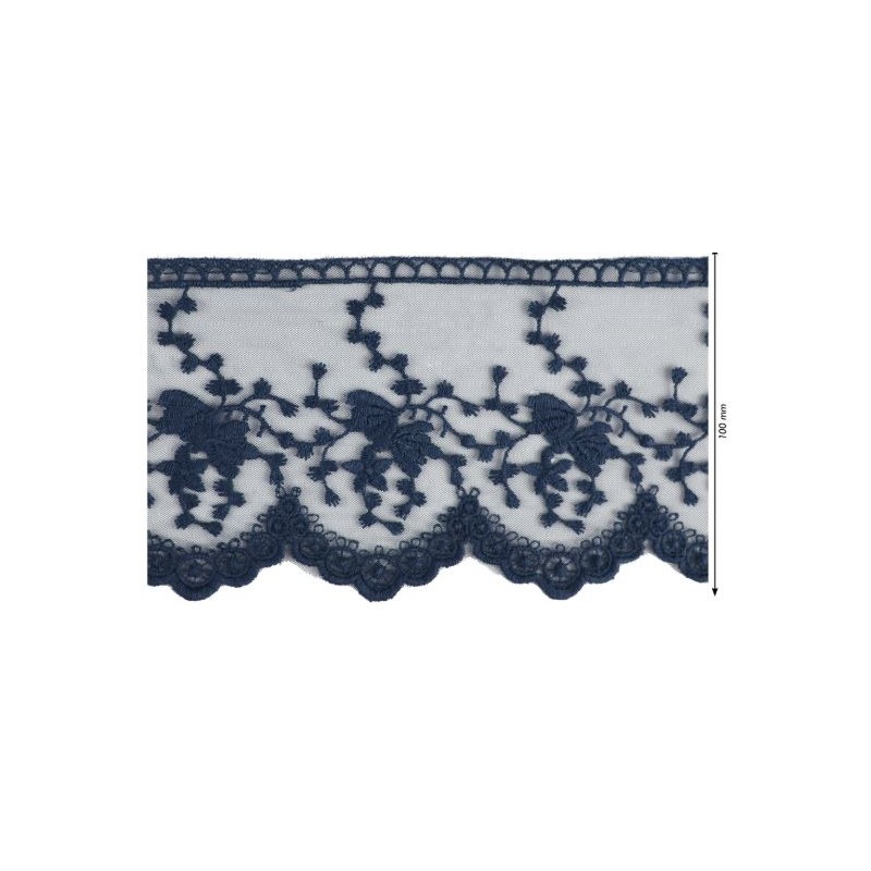 725343-02 PUNTILLA TUL BORDADO KATARA 100 MM.ALGODON 50%-POLIAMIDA 50% NEGRO Venta en piezas de 18.20 M