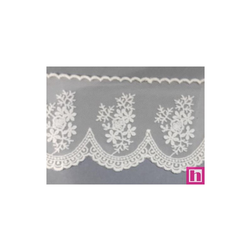 725354-0001 PUNTILLA TUL BORDADO ERIKA 85 MM. POLIESTER 50%-ALGODON 50% BLANCO Venta en piezas de 14.60 M