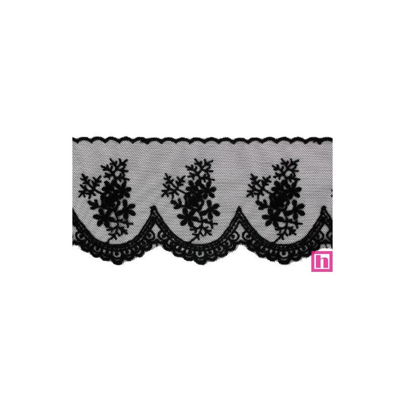 725354-0002 PUNTILLA TUL BORDADO ERIKA 85 MM. POLIESTER 50%-ALGODON 50% NEGRO Venta en piezas de 14.60 M