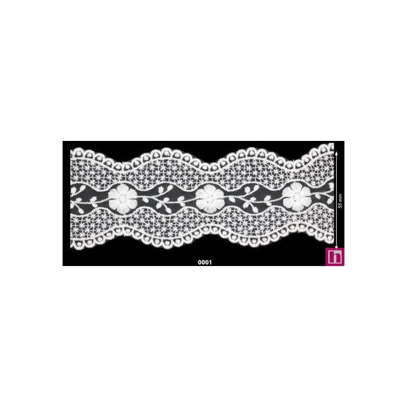 725355-0001 GALON TUL BORDADO LEILANI 60 MM. POLIESTER 50%-ALGODON 50% BLANCO Venta en piezas de 14.60 M