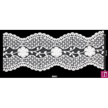 725355-0001 GALON TUL BORDADO LEILANI 60 MM. POLIESTER 50%-ALGODON 50% BLANCO Venta en piezas de 14.60 M