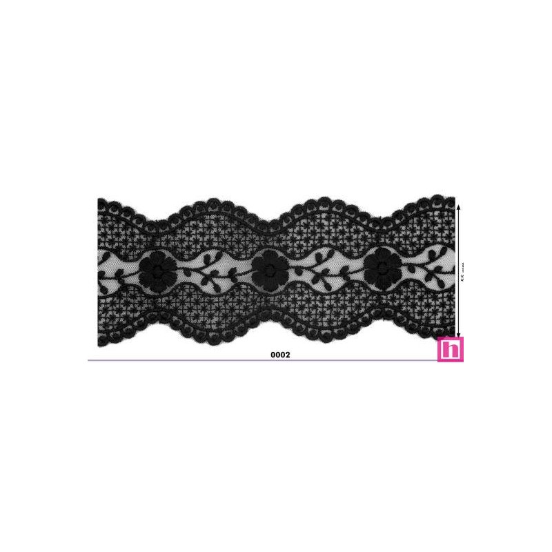 725355-0002 GALON TUL BORDADO LEILANI 60 MM. POLIESTER 50%-ALGODON 50% NEGRO Venta en piezas de 14.60 M