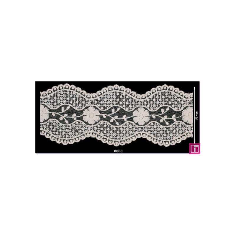 725355-0003 GALON TUL BORDADO LEILANI 60 MM. POLIESTER 50%-ALGODON 50% BEIG Venta en piezas de 14.60 M
