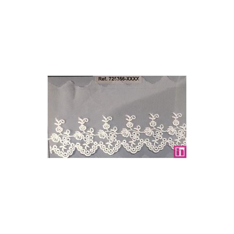 725356-0001 PUNTILLA TUL BORDADO JAZIEL 60 MM. POLIESTER 50%-ALGODON 50% BLANCO Venta en piezas de 14.60 M