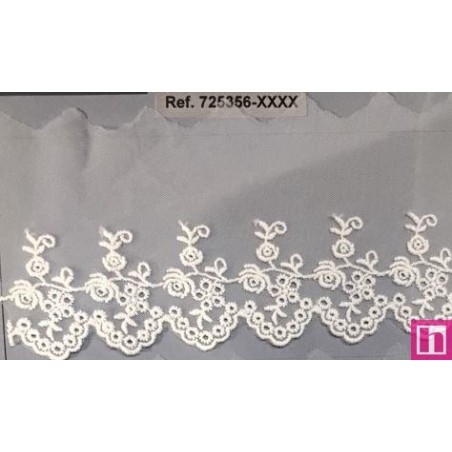 725356-0001 PUNTILLA TUL BORDADO JAZIEL 60 MM. POLIESTER 50%-ALGODON 50% BLANCO Venta en piezas de 14.60 M