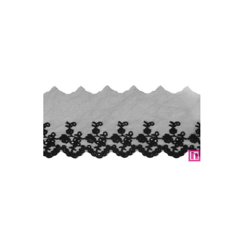 725356-0002 PUNTILLA TUL BORDADO JAZIEL 60 MM. POLIESTER 50%-ALGODON 50% NEGRO Venta en piezas de 14.60 M