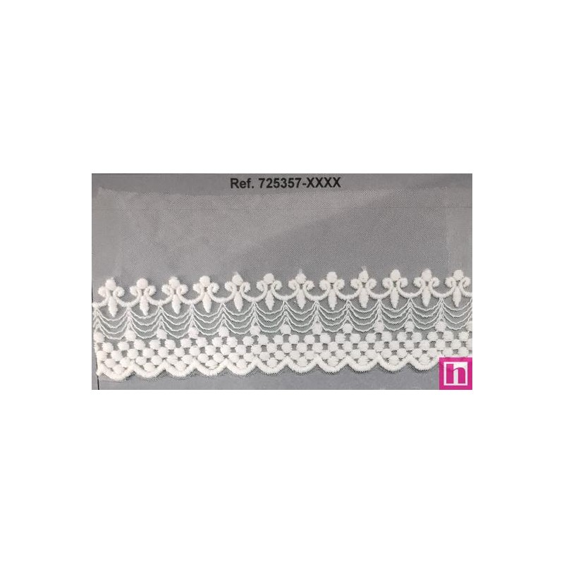 725357-0001 PUNTILLA TUL BORDADO AOLANI 70 MM. POLIESTER 50%-ALGODON 50% BLANCO Venta en piezas de 14.60 M