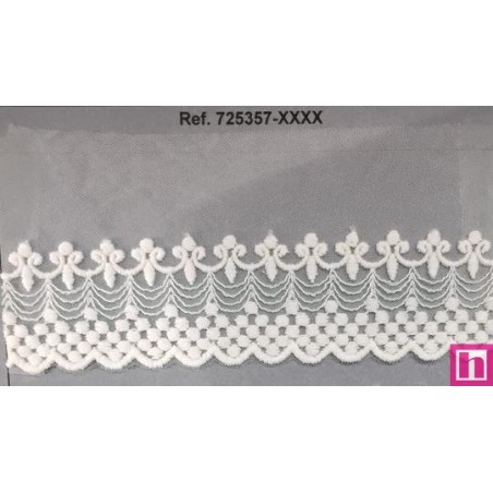 725357-0001 PUNTILLA TUL BORDADO AOLANI 70 MM. POLIESTER 50%-ALGODON 50% BLANCO Venta en piezas de 14.60 M
