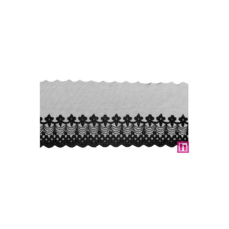 725357-0002 PUNTILLA TUL BORDADO AOLANI 70 MM. POLIESTER 50%-ALGODON 50% NEGRO Venta en piezas de 14.60 M