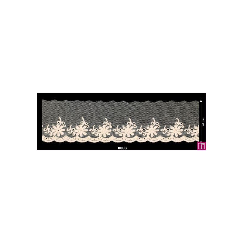 725358-0002 PUNTILLA TUL BORDADO HANY 40 MM. POLIESTER 50%-ALGODON 50% NEGRO Venta en piezas de 14.60 M