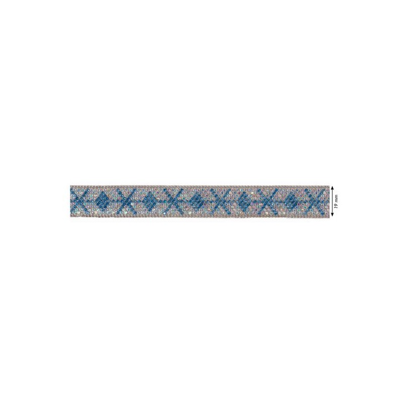 938023-01 GALON TERMOADHESIVO ELYSER 19 MM. ALUMINIO+CRISTAL AZUL Venta en piezas de 5.00 M