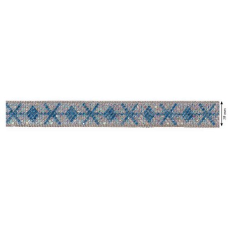 938023-01 GALON TERMOADHESIVO ELYSER 19 MM. ALUMINIO+CRISTAL AZUL Venta en piezas de 5.00 M