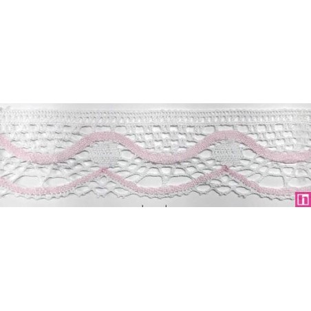9622-002 PUNTILLA BOLILLO KEILY 45 MM. POLIESTER 100% BLANCO/ROSA Venta en piezas de 25.00 M