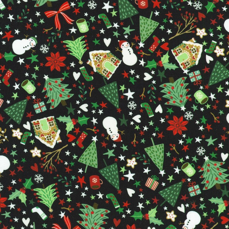 P135-SRKD-23906-2 PATCH. AMERICANO TINY TIDINGS (17) 110 CM. ALGODON 100% NEGRO Venta en piezas de 7.00 M