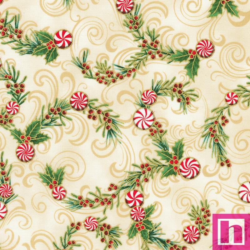 P135-SRKM-22947-85 PATCH. AMERICANO HOLIDAY FLOURISH PEPPERMINT TWIST (28) 110 CM. ALGODON 100% CREMA/DORADO Venta en piezas de