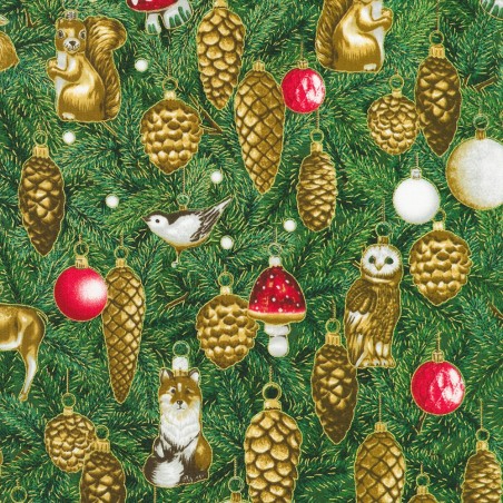 P137-SRKM-23701-224 PATCH. AMERICANO HOLIDAY FLOURISH - FOREST GLEN (21) 110 CM. ALGODON 100% MUSGO/DORADO METALLIC Venta en pie