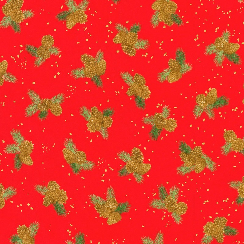 P137-SRKM-23707-91 PATCH. AMERICANO HOLIDAY FLOURISH - FOREST GLEN (28) 110 CM. ALGODON 100% ROJO/DORADO METALLIC Venta en pieza