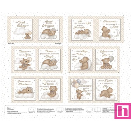 P140-8527P-34 PATCH. AMERICANO SLEEPY TEDDY (05) PANEL 90X110 CM. ALGODON 100% BLANCO/CREMA Venta en piezas de 7.00 M