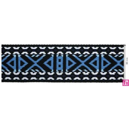 125506-50-20 CINTA MOCHILA FANTASIA ALIXXA 50 MM. POLIESTER 100% NEGRO/AZUL Venta en piezas de 22.00 M