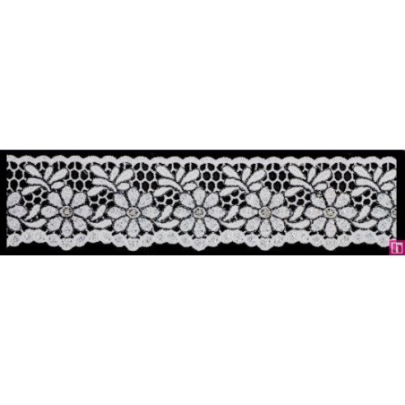 137302-103 PUNTILLA GUIPUR FANTASIA ABIDEMI 38 MM. POLIESTER + PET+CRISTAL BLANCO/NEGRO Venta en piezas de 9.10 M