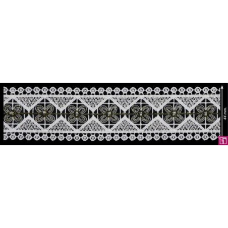 137303-102 GALON GUIPUR FANTASIA ABIDEMI 44 MM. POLIESTER + PET+CRISTAL MARFIL/NEGRO Venta en piezas de 9.10 M