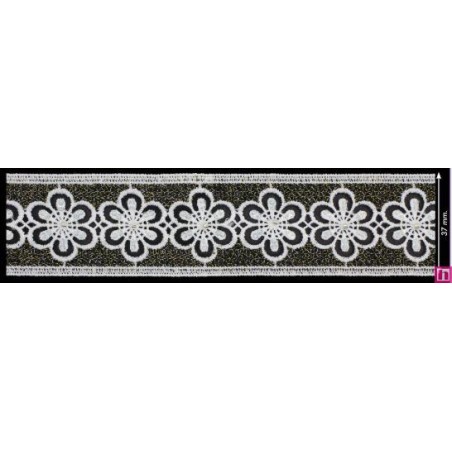 137305-102 GALON GUIPUR FANTASIA ABIDEMI 37 MM. POLIESTER + PET+CRISTAL MARFIL/NEGRO Venta en piezas de 9.10 M
