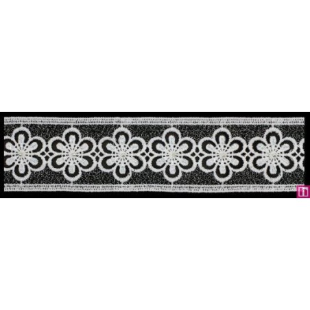 137305-103 GALON GUIPUR FANTASIA ABIDEMI 37 MM. POLIESTER + PET+CRISTAL BLANCO/NEGRO Venta en piezas de 9.10 M