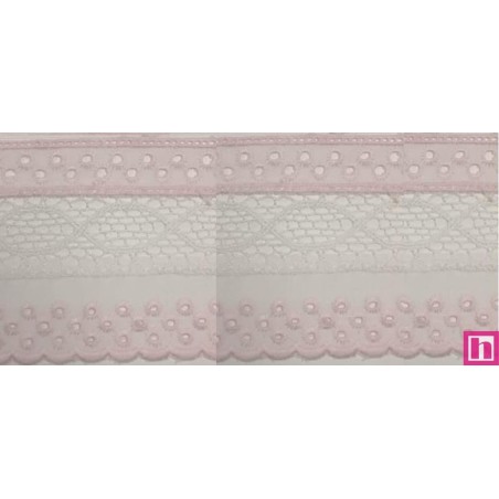 145740-011 PUNTILLA BATISTA+BOLILLO TAREN 65 MM. POLIESTER 50%-ALGODON 50% BLANCO/ROSA Venta en piezas de 13.80 M