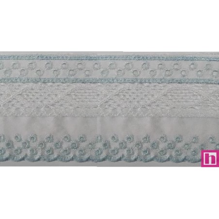 145740-021 PUNTILLA BATISTA+BOLILLO TAREN 65 MM. POLIESTER 50%-ALGODON 50% BLANCO/CELESTE Venta en piezas de 13.80 M