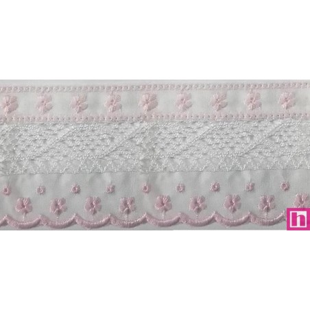145742-011 PUNTILLA BATISTA+BOLILLO DAREL 60 MM. POLIESTER 50%-ALGODON 50% BLANCO/ROSA Venta en piezas de 13.80 M