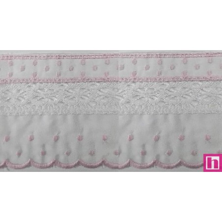 145743-011 PUNTILLA BATISTA+BOLILLO HELIAN 70 MM. POLIESTER 50%-ALGODON 50% BLANCO/ROSA Venta en piezas de 13.80 M