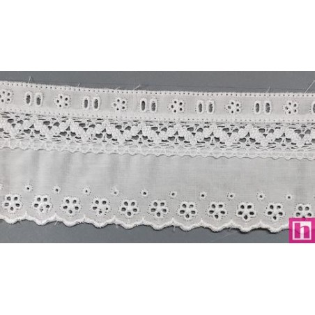 145745-000 PUNTILLA PASACINTAS BATISTA+BOLILLO SELVIN 65 MM. POLIESTER 50%-ALGODON 50% BLANCO Venta en piezas de 13.80 M