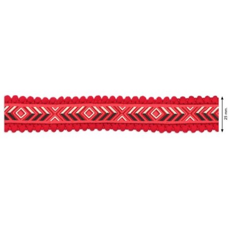 342413-0006 CINTA MADROÑO FANTASIA 25 MM. POLIESTER 100% ROJO Venta en piezas de 10.00 M
