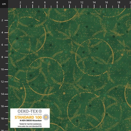 4593-800 PATCH.AMERICANO SNOW CRYSTALS (34) 110 CM. ALGODON 100% VERDE/DORADO METALLIC Venta en piezas de 6.00 M