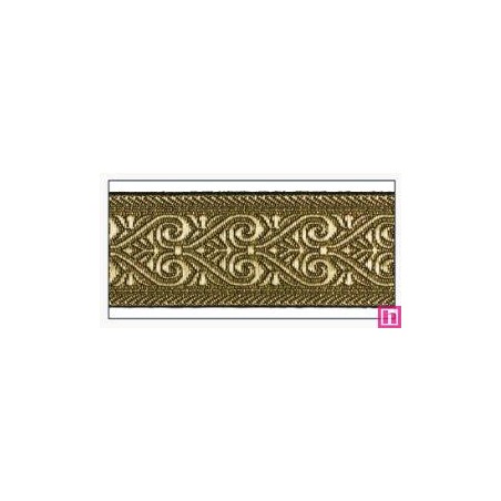 606031-30-102 CINTA JACQUARD MINOS 30 MM. POLIESTER 100% NEGRO/DORADO Venta en piezas de 10.00 M