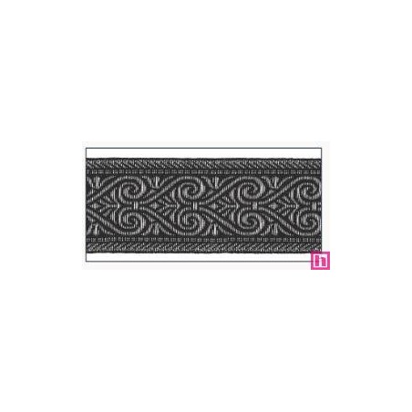 606031-30-105 CINTA JACQUARD MINOS 30 MM. POLIESTER 100% NEGRO/PLATA Venta en piezas de 10.00 M