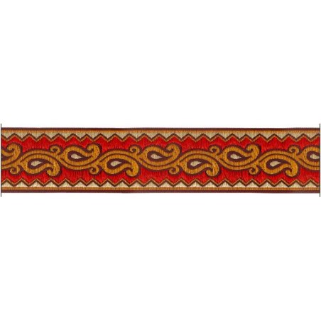 606045-09 CINTA JACQUARD ALIM 33 MM. POLIESTER 100% ROJO/DORADO Venta en piezas de 9.00 M