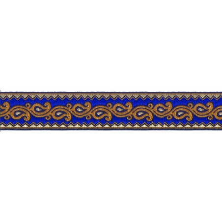 606045-19 CINTA JACQUARD ALIM 33 MM. POLIESTER 100% AZUL/DORADO Venta en piezas de 9.00 M