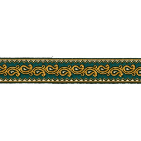 606045-52 CINTA JACQUARD ALIM 33 MM. POLIESTER 100% VERDE/DORADO Venta en piezas de 9.00 M