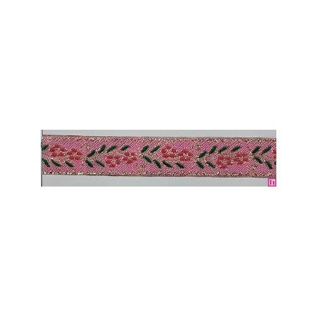 655367-0006 CINTA JACQUARD CLIO 25 MM. POLIESTER 100% ROSA/DORADO Venta en piezas de 7.00 M