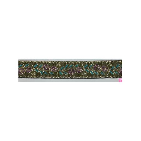 655367-0015 CINTA JACQUARD CLIO 25 MM. POLIESTER 100% VERDE/DORADO Venta en piezas de 7.00 M