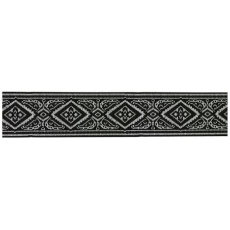 655377-101 CINTA JACQUARD RAYAN 33 MM. POLIESTER 100% NEGRO/PLATA Venta en piezas de 7.00 M