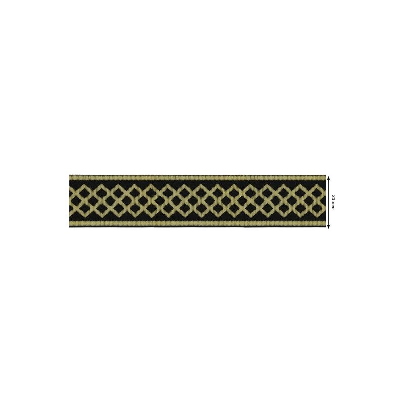 655379-100 CINTA JACQUARD RAYAN 33 MM. POLIESTER 100% NEGRO/DORADO Venta en piezas de 7.00 M